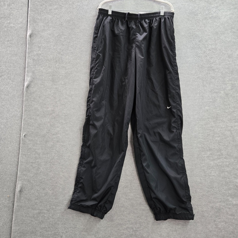 VINTAGE Nike Men Activewear Pants XL Black Windbreaker Dri Fit Mini Swoosh Logo